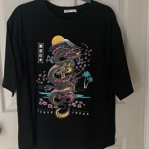 oversized dragon print shirt